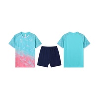 Maillot de football à séchage rapide imprimé par transfert thermique, col rond, manches raglan, dégradé cyan rose chevron, 100 % polyester