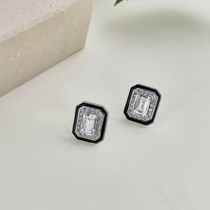 Dylam High Quality 925 Sterling Silver Rhodium Plated Emerald Cut Moissanite Diamond Rectangle Enamel 5A Zirconia <b>Stud</b> Earrings - Product Image 5