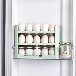 Egg Storage Rack Stackable 3 Tier Freshness Preservation Fridge Organizer White And Green - Product Image 2