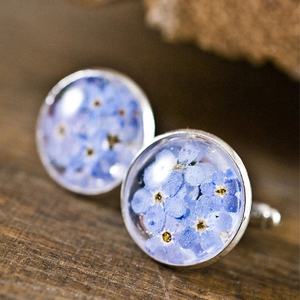 パーソナライズされたレジンジュエリーロマンチックシルバーラウンドブルーフォーゲットミーノットリアルフラワー手作りレジンカフリンクス - Product Image 3