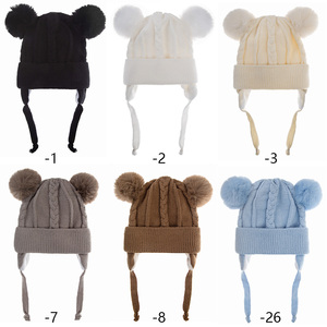 Mignon Ours Oreillette Texturé Tricot Chapeaux Pompon Bébé Garçons Filles Épais Chaud D'hiver Oreille Protection Casquettes Doublure En Coton Enfants Headwraps - Product Image 2