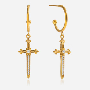 Boucles d'oreilles pendantes en acier inoxydable 316 plaqué or avec incrustation de cristaux pour femmes, bijoux tendance - Product Image 1
