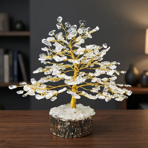 Árbol de Cristal de Cuarzo Transparente Hecho a Mano con Alambre Dorado y Base de Madera Natural, Decoración para el Hogar - Product Image 1