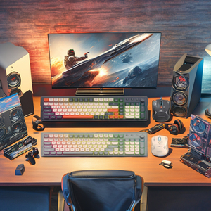 Miễn phí Sói không dây BT chế độ kép cơ khí PBT bóng hat cảm ứng kích thước đầy đủ USB 3.0 RGB Backlit hiển thị núm Bàn phím chơi game - Product Image 4