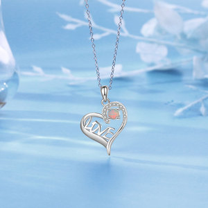 Dainty Created <b>Opal</b> Heart <b>Necklace</b> S925 Sterling Silver CZ Micro Pave Engagement Wedding Anniversary Gift Rhodium Plated - Product Image 5