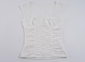Camiseta de Verano para Mujer, Estilo Dulce y Femenino, Color Sólido, Encaje, Impresión Digital, Transpirable, Cierre de Botones, Corte Ajustado - Product Image 2