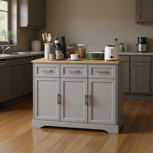 Gabinete de Cocina Gris, Gabinete Base de 3 Cajones, Estilo Shaker, Acabado Lacado, Material de Madera, Diseño Moderno - Product Image 2