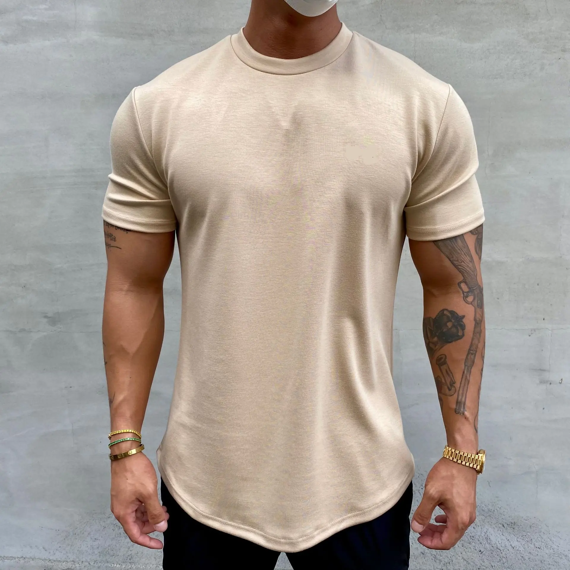 Elastic custom logo Short Sleeve mens t shirt Training Fitted Workout Fitness Mens Slim Fit Sport oversize Gym Shirt