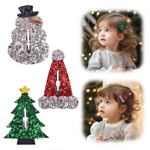 Pinza para el pelo infantil de estilo dulce navideño, de acetato, con diseño de árbol de Navidad, muñeco de nieve y sombrero, con lentejuelas BB, tipo 'Bye-bye Drip' para niños - Product Image 5