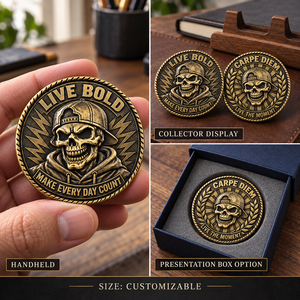 Monedas de desafío personalizadas con diseño de esqueleto, tono bronce antiguo, borde de cuerda, regalos coleccionables personalizados, OEM ODM - Product Image 2