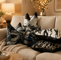 Housse de coussin décorative de luxe en velours découpé, jacquard argenté, doré et noir, avec logo personnalisé, pour la maison, les fournisseurs et la décoration hôtelière