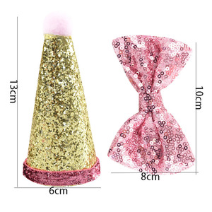 Gorro y Collar de Cumpleaños para Mascotas con Lazo de Lentejuelas de Color Sólido, Material de Tela, Talla Pequeña para Perros, Accesorios para Mascotas - Product Image 2