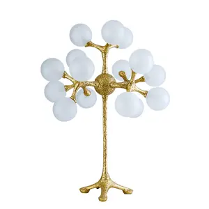 Arbre en laiton créatif de personnalité nordique avec 15 têtes G9 boule en verre blanche lampe de table led décorative globe en verre