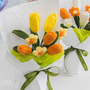 2025 <strong>Handmade</strong> <strong>Knitted</strong> Tulip Bouquet Soft Artificial Yarn <strong>Flowers</strong> for Graduation Mother's Day Christmas New Year Decor Gift for - Product Image 1