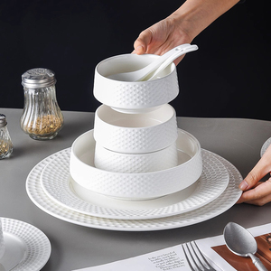 Vente en gros d'assiettes en porcelaine <span class=keywords><strong>blanche</strong></span> pour la maison et la cuisine, assiettes plates en céramique, vaisselle d'usine avec relief - Product Image 3