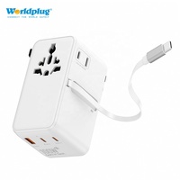 Tous les ports Charge rapide PD GaN 100W Global Universal Wall Socket International Travel Plug Adapter Charger 2AC Output with Cable