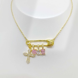 wholesale plata 925 sterling silver unique paper clip <b>necklace</b> cross <b>pink</b> purple 18k gold plated heart zircon Pendant <b>necklaces</b> - Product Image 1