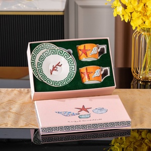 ชุดกาแฟและชาเซรามิกสไตล์เมดิเตอร์เรเนียน ลายปลาดาวสีส้ม ดีไซน์เปลือกหอย ทนทาน ชุดถ้วยน้ำชาพร้อมจานรอง บรรจุในกล่องของขวัญ - Product Image 3