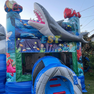 Casa de rebote inflable de tiburón comercial tobogán de agua Combo Jumping Castle <span class=keywords><strong>Shark</strong></span> Themed Bouncy House Slide para alquiler de fiestas de niños - Product Image 3