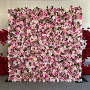 Panneau mural floral MoKtong <span class=keywords><strong>rose</strong></span>, orange et jaune 5D avec roses et tournesols en soie au toucher réel pour la décoration d'événements et de fêtes estivales tropicales - Product Image 4