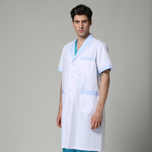 Camice da Laboratorio Unisex in Policotone Twill Bianco a <span class=keywords><strong>Maniche</strong></span> <span class=keywords><strong>Corte</strong></span> con Tasche e Rilevamento Ago per Ospedali e Cliniche - Vendita all'Ingrosso - Product Image 2