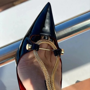 Zapatos de Tacón Alto con Correa en T para Mujer, Estilo Personalizado, Zapatos Sexys con Punta en Pico, Talla Grande 45, Ajuste Ancho, Decoración Metálica, Sandalias - Product Image 4