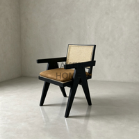 Fauteuil en bois massif noir OAKEN avec dossier en rotin tressé, chaise de salle à manger rétro, chaise d'appoint moderne du milieu du siècle pour la maison et la villa