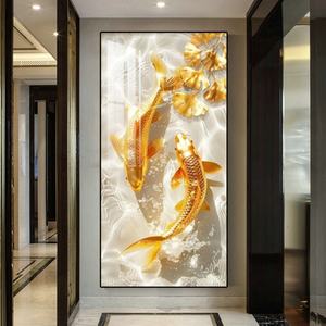 Peinture murale LED en porcelaine cristalline avec impression 3D HD personnalisée, motif poisson doré et paysage, style nordique moderne, pour décoration de salon et de maison - Product Image 4