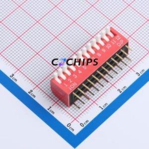 DL-12HT DIP Switch Through hole Component (THT),P=2.54mm Switch Piano Key Single Pole Single Throw 12 2.54mm - Product Image 1