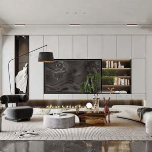 Meuble TV moderne de luxe pour salon, design dernier cri, avec barre lumineuse intégrée, élégant meuble TV encastré - Product Image 1