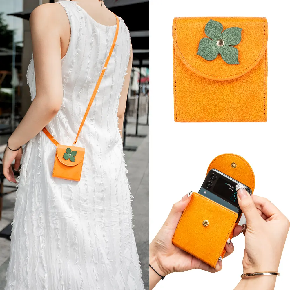 Funda de teléfono con tapa para móvil personalizada de fábrica, Funda de cuero para Samsung Z Flip 3 4 5, funda con forma de fruta