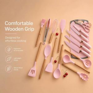 OEM & ODM 19-Piece Custom Kitchen Gadget Set <b>Silicone</b> Cooking Utensils with Wooden Handle and Cuttings Board - Product Image 3
