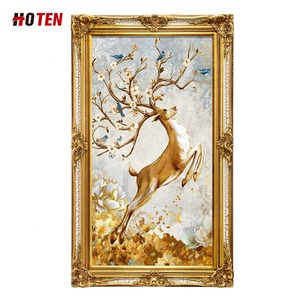 Pittura a olio animale dipinta a mano cervi da salto pittura decorativa pavone arte pittura - Product Image 1