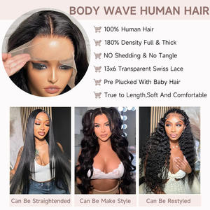 Wholesale Remy Hair Soft European <b>Wig</b> 180 Density 13X6 Body Forehead Lace Real Hair <b>Headband</b> - Product Image 4