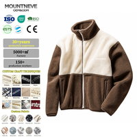 Veste polaire unisexe à blocs de couleur, logo personnalisé, fabrication OEM, 220g, fermeture éclair intégrale, col montant, poches latérales, manteau d'hiver chaud pour l'extérieur