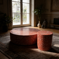 Table basse en terrazzo rouge de style nordique, table à thé ronde avec tabouret d'appoint, meubles de décoration moderne pour le salon