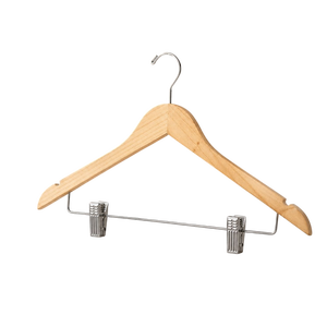 Cintre en bois de lotus naturel de qualité supérieure avec pinces métalliques coulissantes et barre porte-pantalon pour boutique – Offre spéciale - Product Image 1