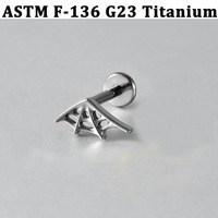 Piercing de mode en titane ASTM F136 G23, personnalisé, motif toile d'araignée ajourée, barre plate à filetage interne, pour oreille et lèvre