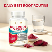 Capsules de racine de betterave à marque privée OEM, 200 unités, 1200 mg avec vitamines A, C et fer, complément alimentaire