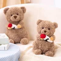 Ours en peluche pour la Saint-Valentin - Ours en peluche doux avec une rose, cadeau romantique pour les couples et décoration douce et chaleureuse