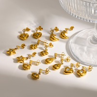 Boucles d'oreilles hypoallergéniques en acier inoxydable, délicates, plaquées or 18 carats PVD, avec zircon CZ, en forme de cœur, d'étoile et de lune, pour femmes, à porter au quotidien