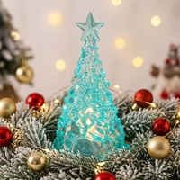Bougie LED en cristal craquelé multicolore en forme de sapin de Noël avec étoile sur le dessus, mini ornement de table de Noël, logo personnalisé, décoration de Noël