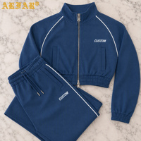 Ensemble 2 pièces décontracté pour femme : veste courte zippée à col montant en tricot et pantalon large rayé, personnalisable avec logo, vente en gros