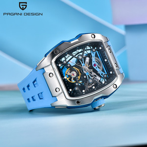 Berjani Tonneau-Shaped <b>Automatic</b> Mechanical <b>Watch</b> <b>Skeleton</b> Men's Wristwatch PD-YS018 Stainless Steel Case 50m Waterproof - Product Image 2