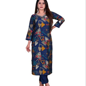 Dhwaja Export Designer 2PCS Beautiful Handwork Embroidery Work <b>Silk</b> Quick Dry All Seasons Women's Casual Kurti Set Heavy Elegant - Product Image 1