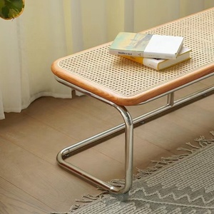 <span class=keywords><strong>Banc</strong></span> <span class=keywords><strong>en</strong></span> rotin nordique créatif pour <span class=keywords><strong>entrée</strong></span>, chambre, bout de lit, maison d'hôtes, avec structure métallique simple et moderne, tabouret à chaussures - Product Image 2