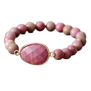 Natural Stone <b>Beaded</b> <b>Bracelet</b> <b>Gold</b> Plated Oval Pendant Women's Bohemia Style Gift Jewelry - Product Image 1