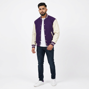Veste universitaire inspirée, coton premium, panneaux bicolores, broderie personnalisée, adaptée à un usage quotidien décontracté - Product Image 1