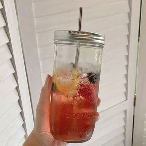 High Quality Wholesale 500ml Wide Mouth Reusable Portable Travel Beverage Glass Tumbler Mason Jar <b>Metal</b> <b>Straw</b> Lid Customized - Product Image 6
