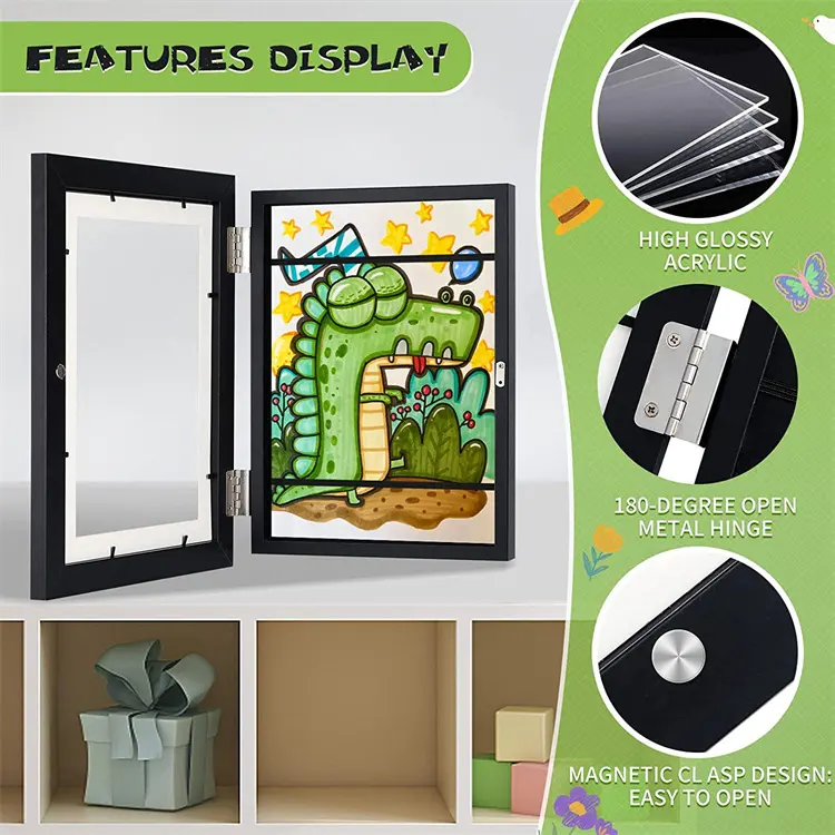 Factory Direct Kids Art Frames Flip Magnetic Wooden Photo Frame Home Decoration Photo Picture Frame